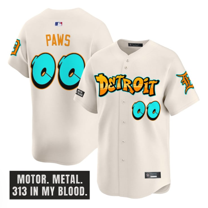 Motor City #00 Detroit Tigers Paws Graffiti Edition Limited Jersey - Cream