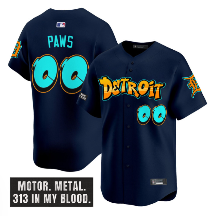 Motor City #00 Detroit Tigers Paws Graffiti Edition Limited Jersey - Navy
