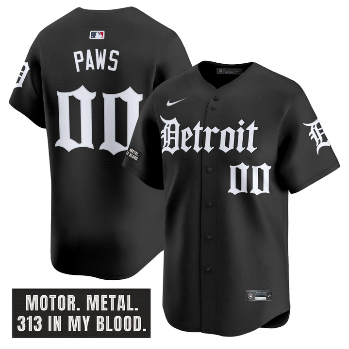 Motor Gothic #00 Detroit Tigers Paws Edition Vapor Limited Jersey - Black
