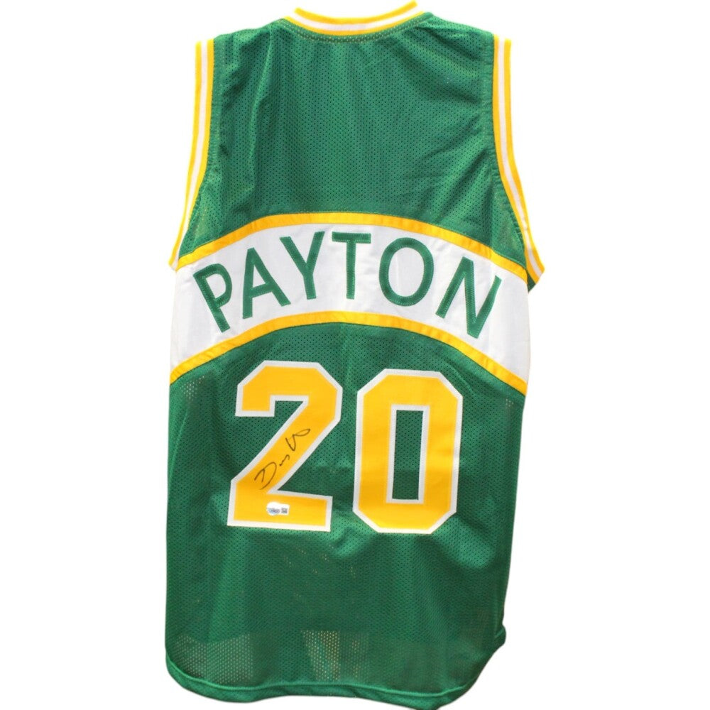 Gary Payton Autographed/Signed Replica Pro Style Green  Jersey Beckett Witness 49736