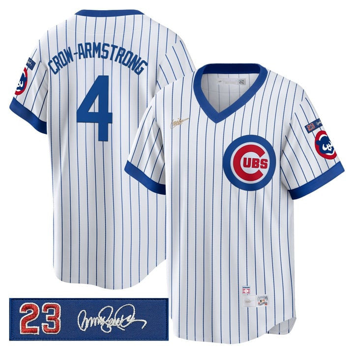Pete Crow-Armstrong #4 Chicago Cubs Ryne Sandberg Tribute Patch Stripes Limited Jersey