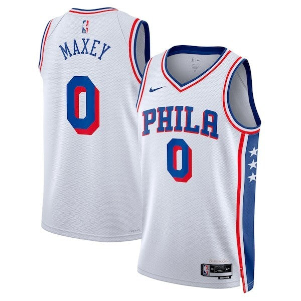 Philadelphia 76ers Nike Association Edition Swingman Jersey - White - Tyrese Maxey - Unisex