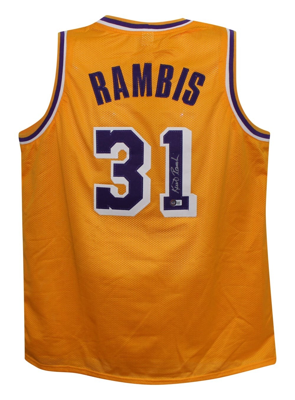 Kurt Rambis Autographed/Signed Replica Pro Style Yellow  Jersey Beckett