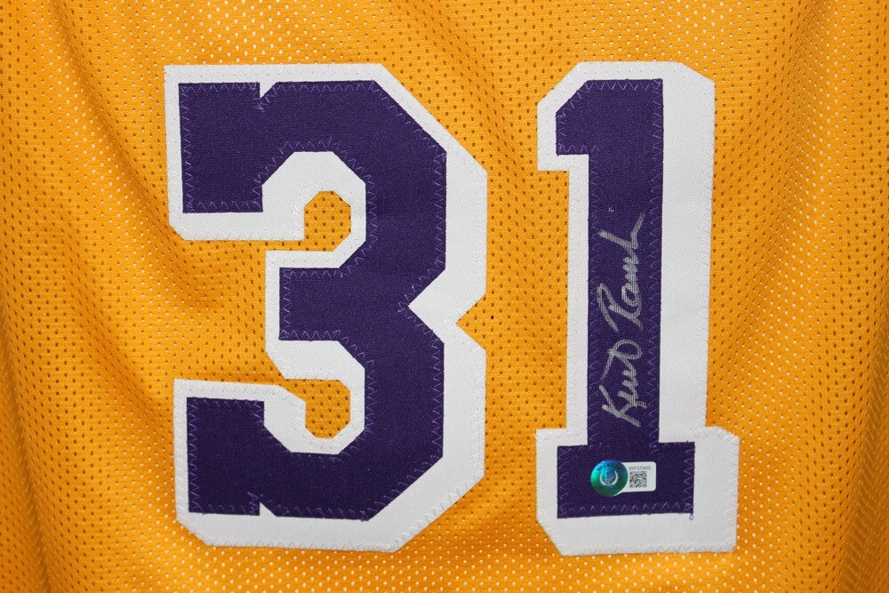 Kurt Rambis Autographed/Signed Replica Pro Style Yellow  Jersey Beckett