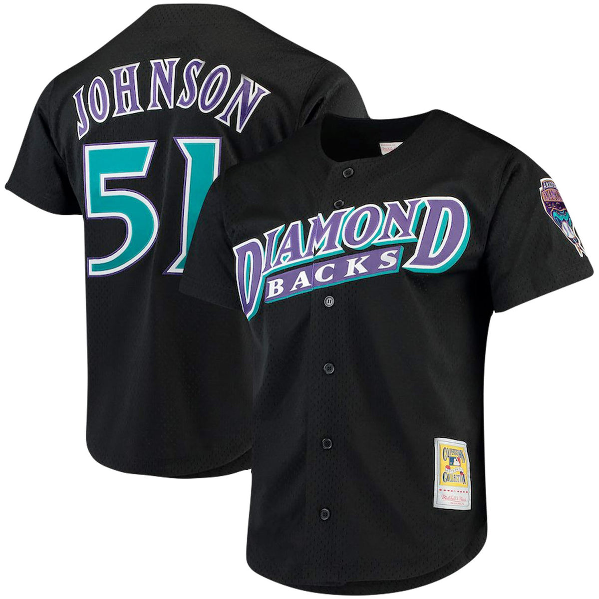 Randy Johnson #51 Arizona Diamondbacks Mitchell Ness Tall Big Cooperstown Mesh Button Up Limited Jersey - Black