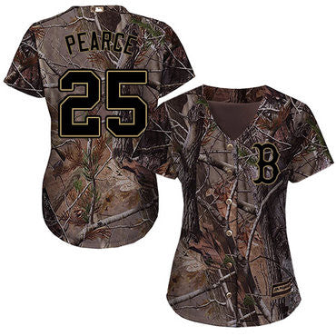 Steve Pearce #25 Boston Red Sox Womens Camo Realtree Limited Cool Base Baseball Jersey - Red