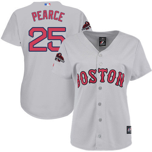 Steve Pearce #25 Boston Red Sox Womens 2018 Grey Road World Series Champions Limited Baseball Jersey - Red