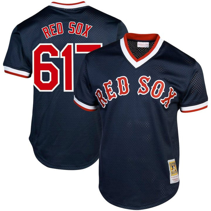 Boston Red Sox Sox #617 Throwback Cooperstown Navy Limited Jersey - Red