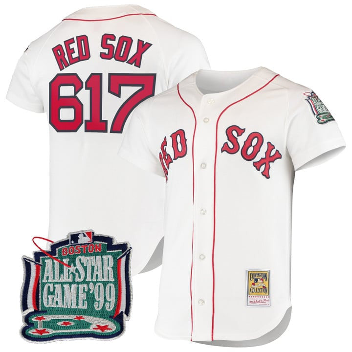 Boston Red Sox Sox #617 Throwback Cooperstown White Limited Jersey - Red