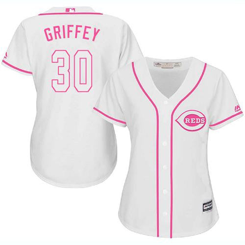 Ken Griffey #30 Cincinnati Reds Womens Fashion Limited Baseball Jersey - White Pink