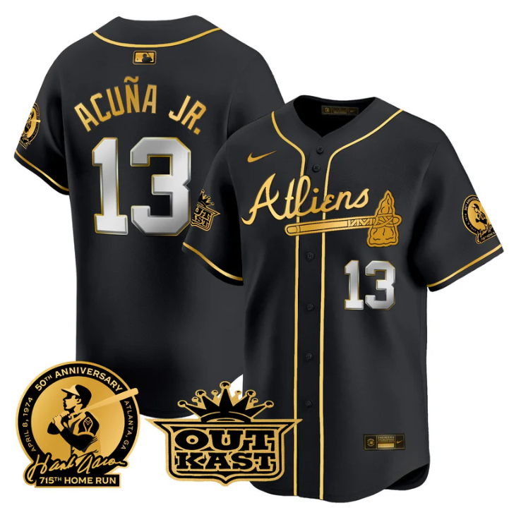 Hank Aaron #13 Atlanta Braves Ronald Acuna Jr Atliens Patch Limited Stitc Jersey