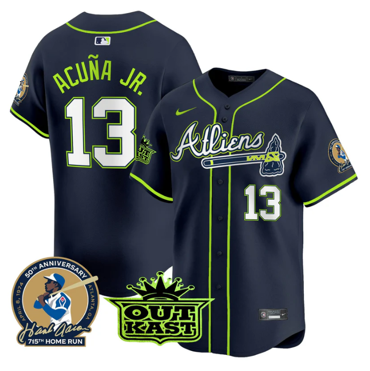 Hank Aaron #13 Atlanta Braves Ronald Acuna Jr Atliens Patch Vapor Premier Jersey