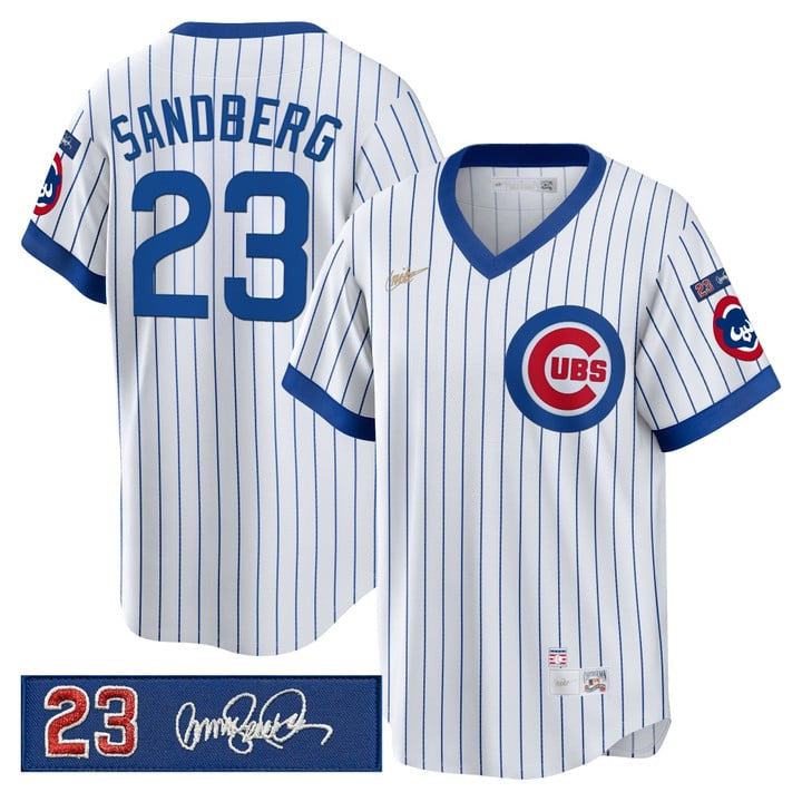 Ryne Sandberg #23 Chicago Cubs Ryne Sandberg Tribute Patch Stripes Limited Jersey