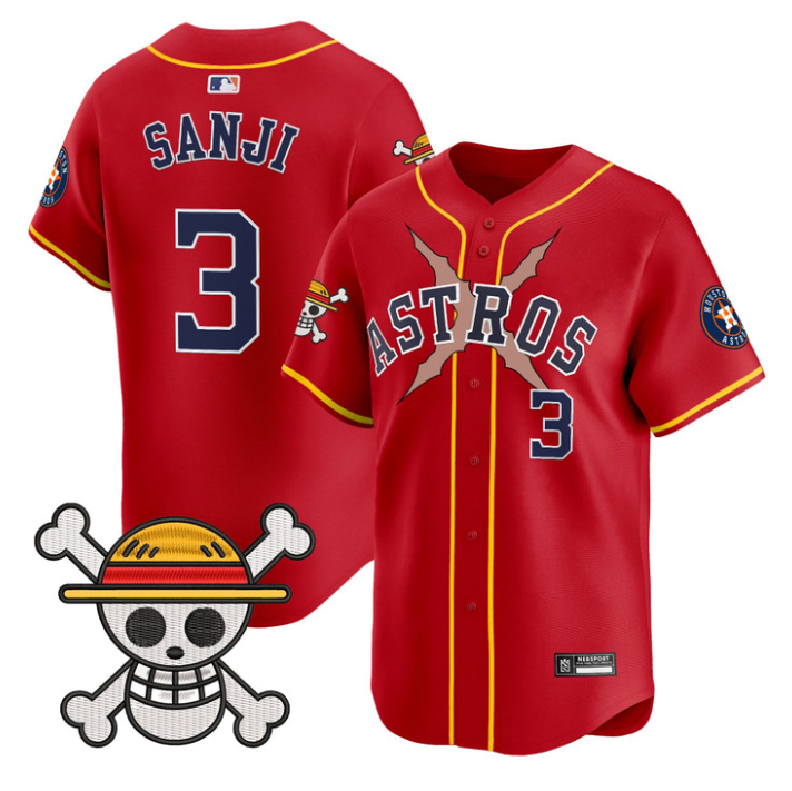 Houston Astros #3 2025 Sanji One Piece Vapor Limited Jersey - Red