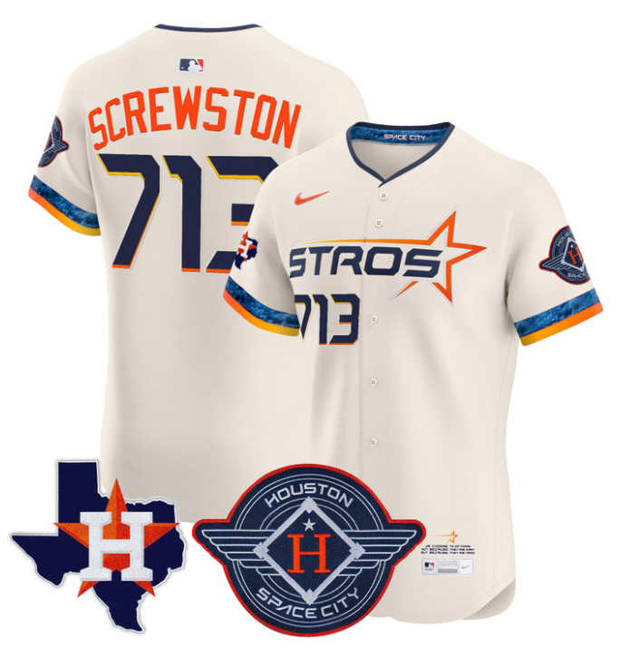 Houston Astros 2025 Screwston #713 City Connect Texas Patch Premier Elite Jersey