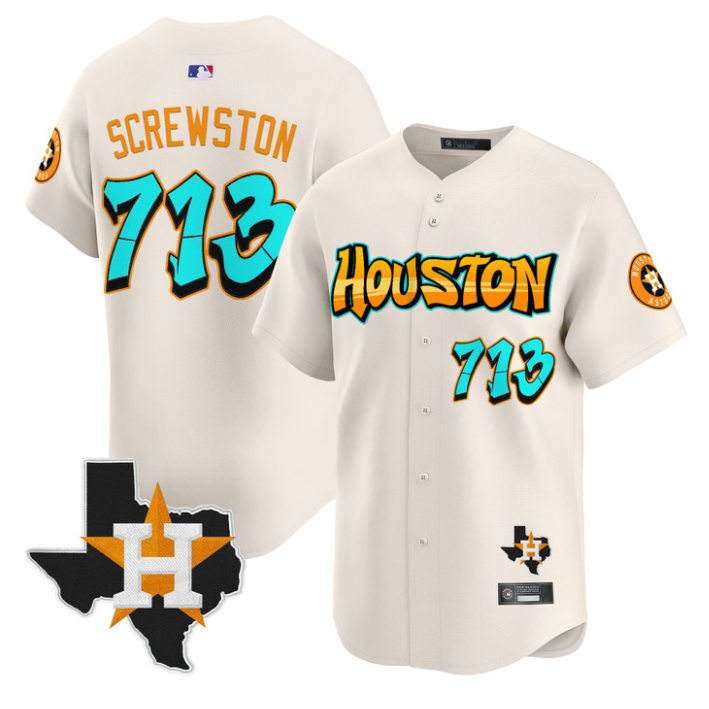 Houston Astros Screwston #713 Graffiti H-Town Edition Limited Jersey - Cream