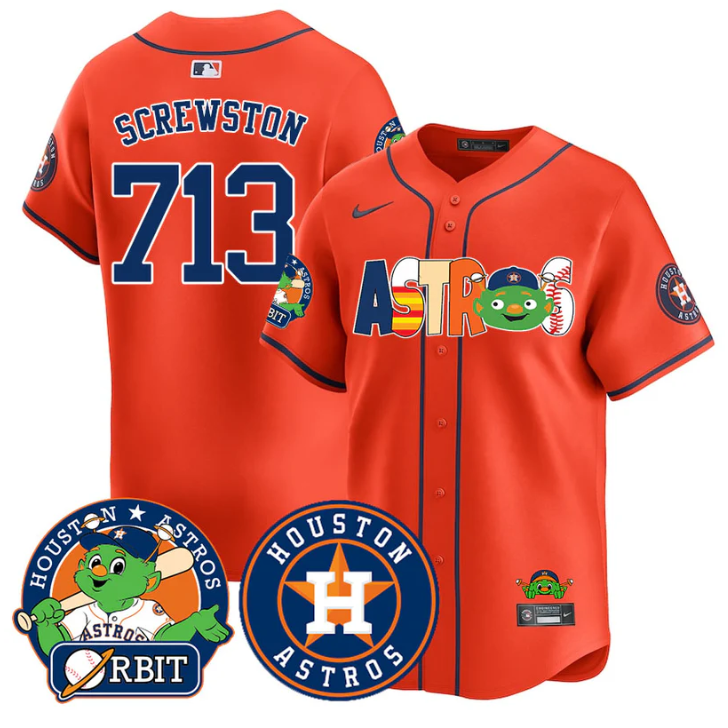 Houston Astros Screwston #713 Orbit Vapor Premier Limited Jersey - Orange
