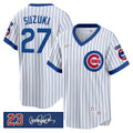 Seiya Suzuki #27 Chicago Cubs Ryne Sandberg Tribute Patch Stripe Limited Jersey