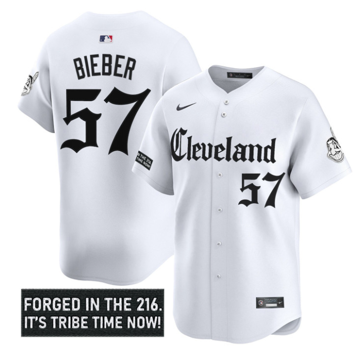 Shane Bieber #57 Cleveland Indians Gothic Iron Edition Limited Jersey - White