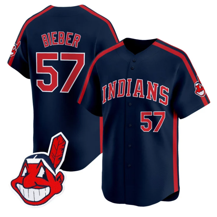 Shane Bieber #57 Cleveland Indians Ricky Wild Thing Vaughn Limited Jersey - Navy