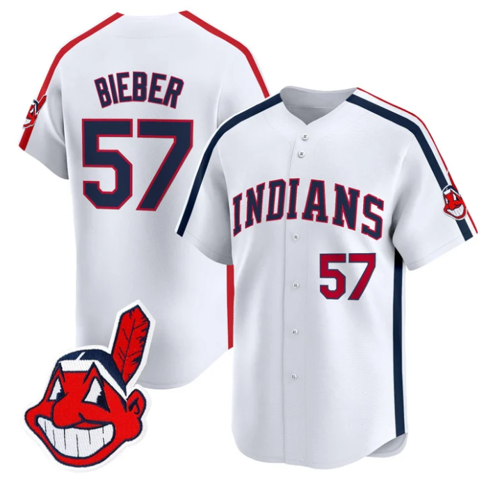Shane Bieber #57 Cleveland Indians Ricky Wild Thing Vaughn Limited Jersey - White