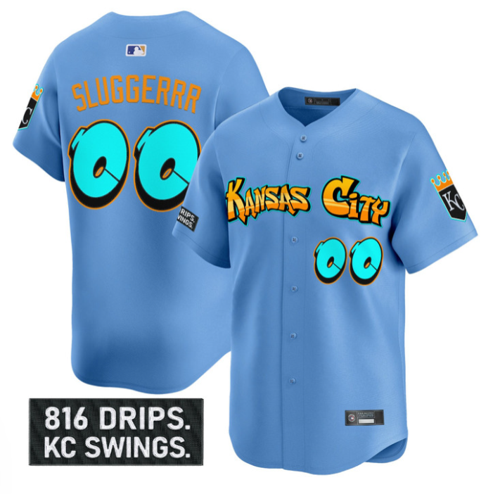 Kansas City Royals #00 Sluggerrr Graffiti Crown Drop Limited Jersey - Blue