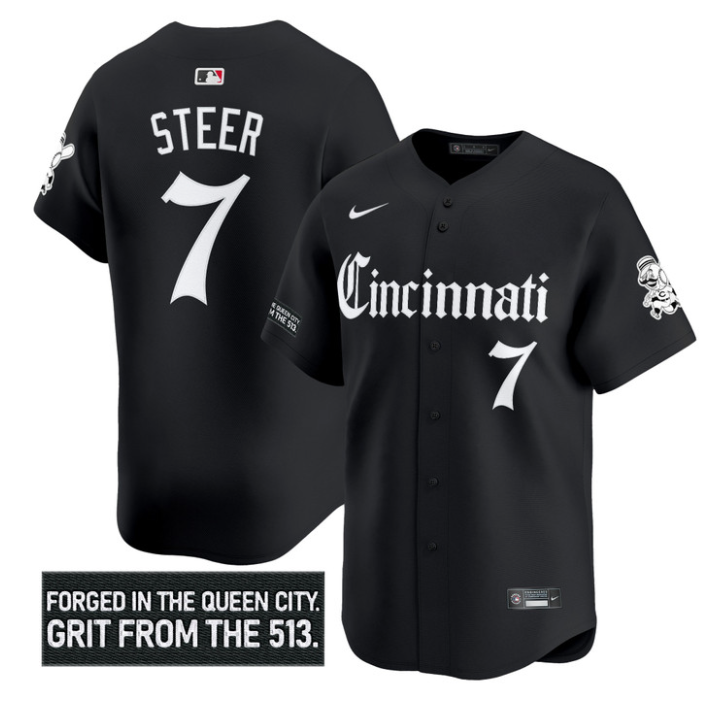 Spencer Steer #7 Cincinnati Reds Gothic Queen City Edition Limited Jersey