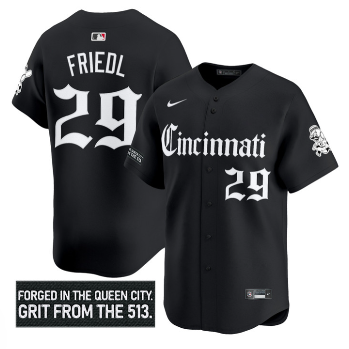 Tj Friedl #29 Cincinnati Reds Gothic Queen City Edition Limited Jersey - Black