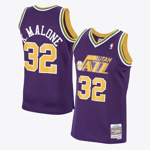 Utah Jazz Karl Malone 1991 Hardwood Classics Road Swingman Jersey by Mitchell & Ness - Purple - Mens