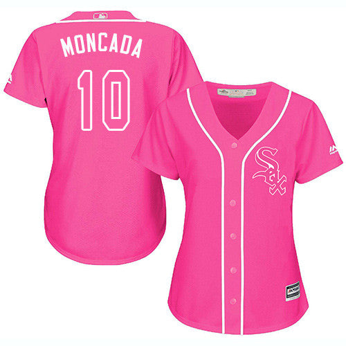 Yoan Moncada #10 Chicago White Sox Womens Pink Fashion Limited Baseball Jersey - White
