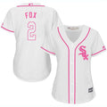 Chicago White Sox #2 Womens Nellie Fox White Pink Fashion Limited Baseball Jersey - White