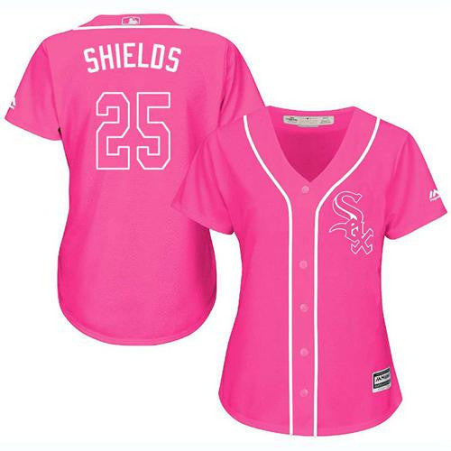 James Shields #25 Chicago White Sox Womens Pink Fashion Limited Baseball Jersey - White