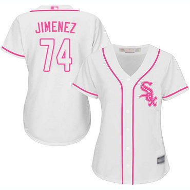 Eloy Jimenez #74 Chicago White Sox Womens White Pink Fashion Limited Baseball Jersey - White