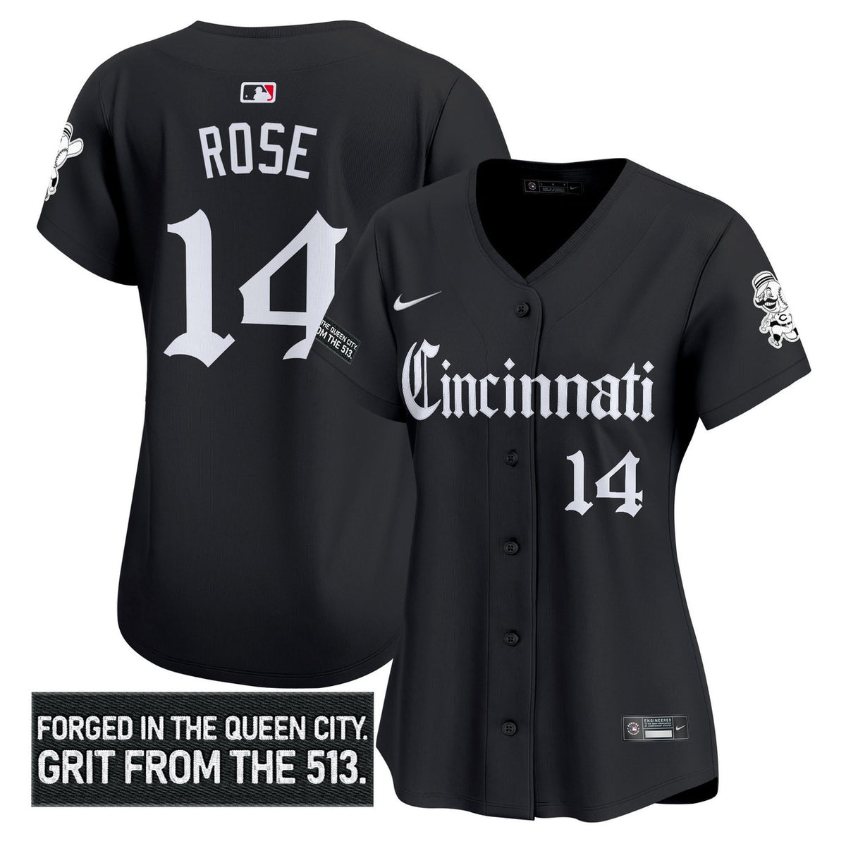 Queen City #44 Cincinnati Reds Women Gothic Edition Vapor Premier Limited Jersey