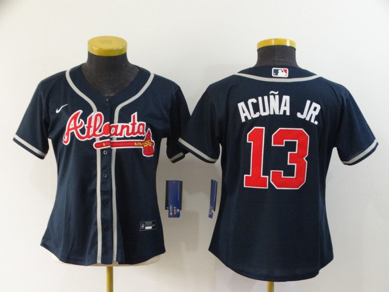 Ronald Acuna Jr #13 Atlanta Braves Nike Womens Limited Cool Base Jersey - Navy Blue