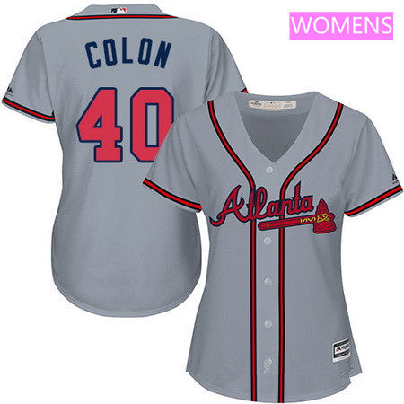 Atlanta Braves #40 Majestic Womens Bartolo Colon Road Limited Cool Base Jersey - Gray