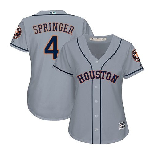 George Springer #4 Houston Astros Majestic Womens Authentic Road Cool Base Jersey - Grey