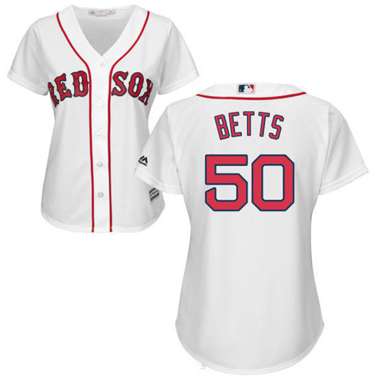 Mookie Betts #50 Boston Red Sox Majestic Womens Home Limited Cool Base Jersey - White