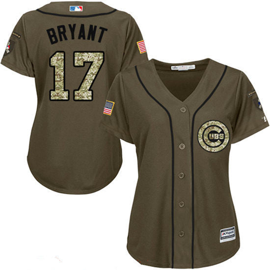 Kris Bryant #17 Chicago Cubs Majestic Womens Salute To Service Limited Cool Base Jersey - Green