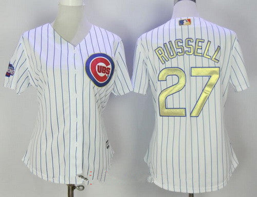 Chicago Cubs #27 Russell Womens 2017 Addison World Series Champions Gold Majestic Limited Cool Base Jersey - White