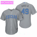 Jake Arrieta #49 Chicago Cubs Majestic Womens Baby Blue Fathers Day Limited Cool Base Jersey - Gray
