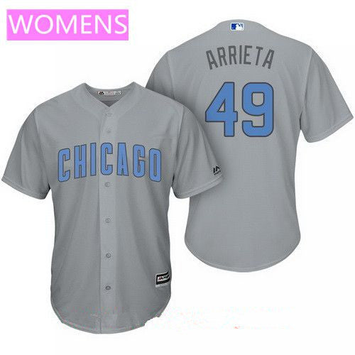 Jake Arrieta #49 Chicago Cubs Majestic Womens Baby Blue Fathers Day Limited Cool Base Jersey - Gray