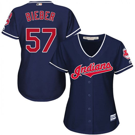 Shane Bieber #57 Cleveland Indians Majestic Womens Limited Cool Base Alternate Jersey - Navy